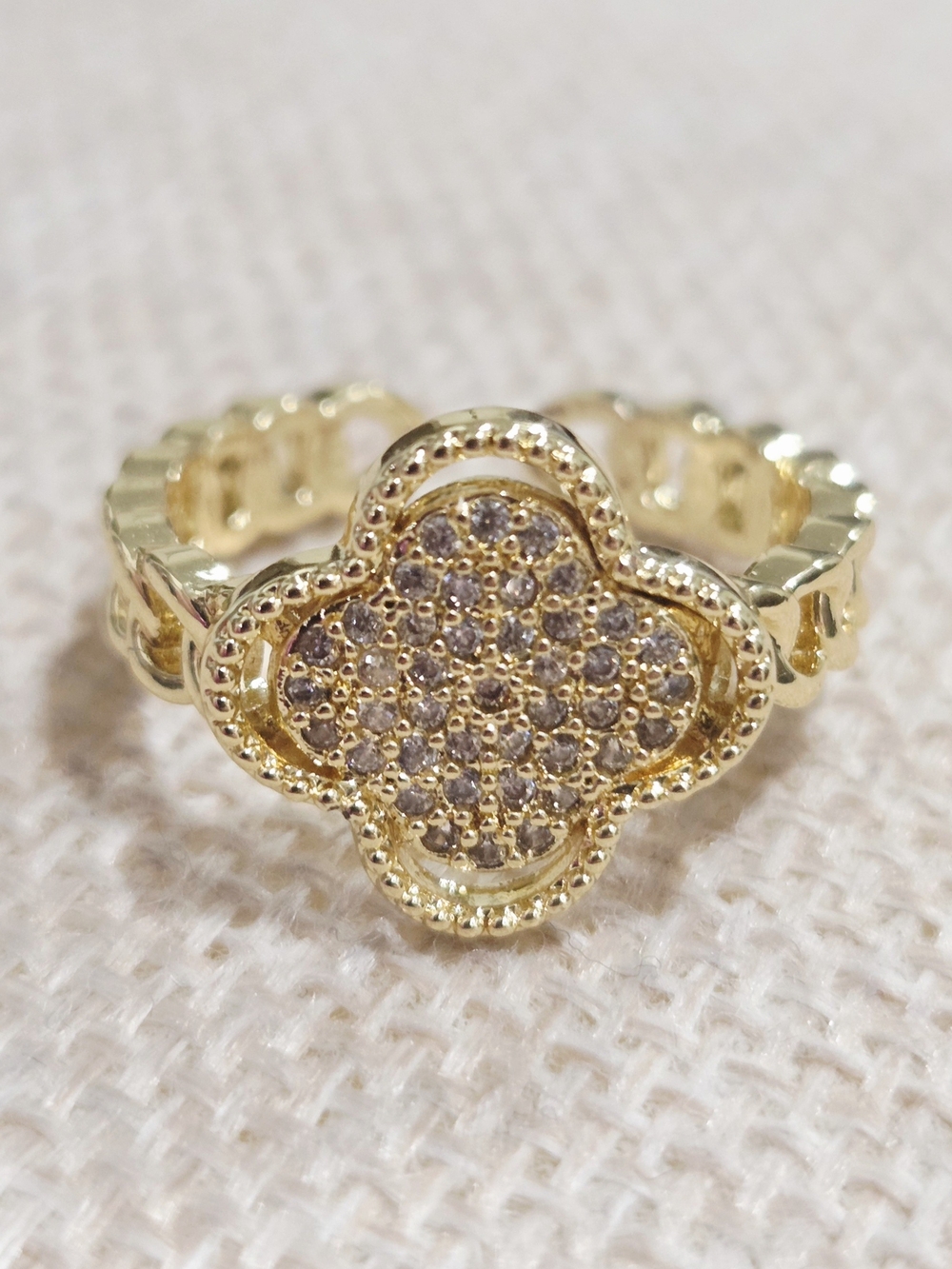 Gold Clover Pavé Crystal Ring - Women's Fashion Jewelry